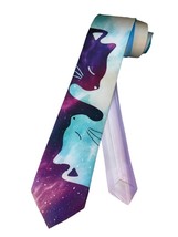 Mens Ying Yang Playing Pair of Cats Skinny Necktie - Light Blue &amp; Violet - Neck - £15.44 GBP