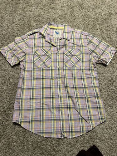 Heritage 1981 Multicolor Patchwork Style Men&#39;s Button Up Shirt Size Medi... - $14.01