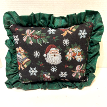 Vintage Tapestry Needlepoint Christmas Throw Pillow Ruffled Edge 14 x 12 inch - £17.19 GBP