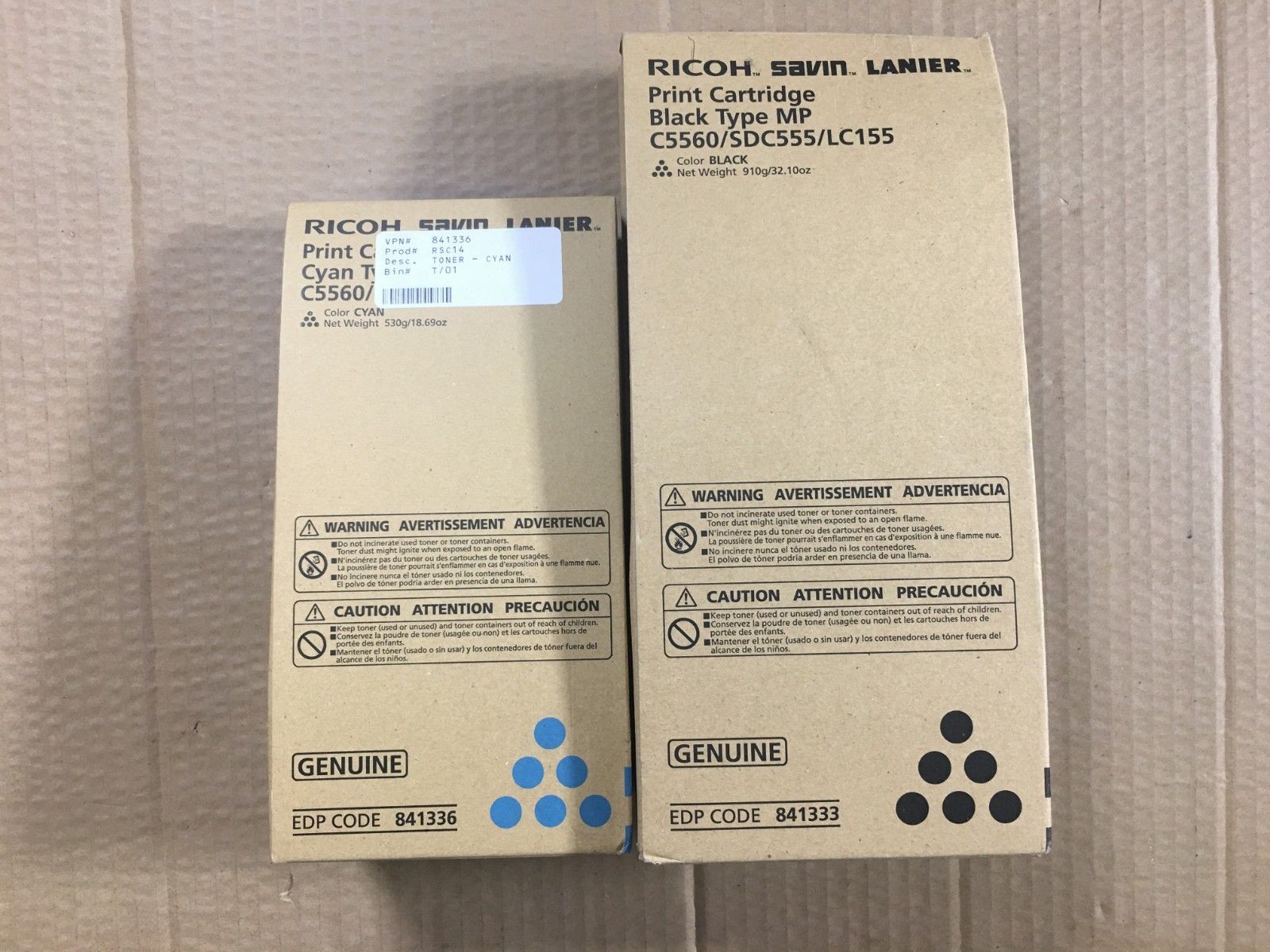 OEM Ricoh C5560 SDC555 Cyan&Black Print Cartridges Set 841333 841336 - $97.02