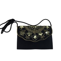 Vintage Black Velvet Purse  Formal Evening u Handbag Crossbody or Clutch... - £29.49 GBP