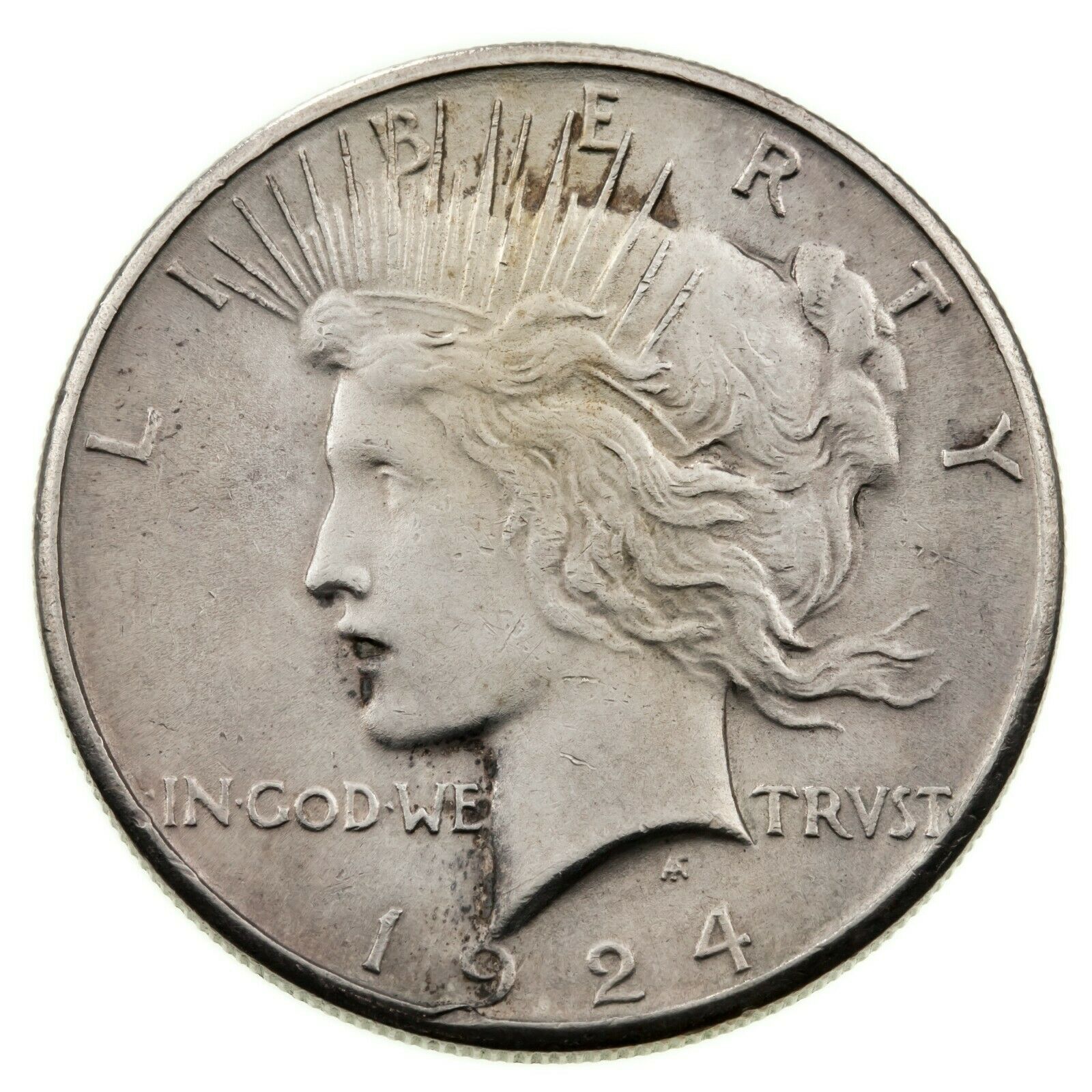 Primary image for 1924-S $1 Silver Peace Dollar in AU Condition, Mostly White, Some Light Toning