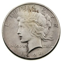 1924-S $1 Silver Peace Dollar in AU Condition, Mostly White, Some Light ... - £136.27 GBP