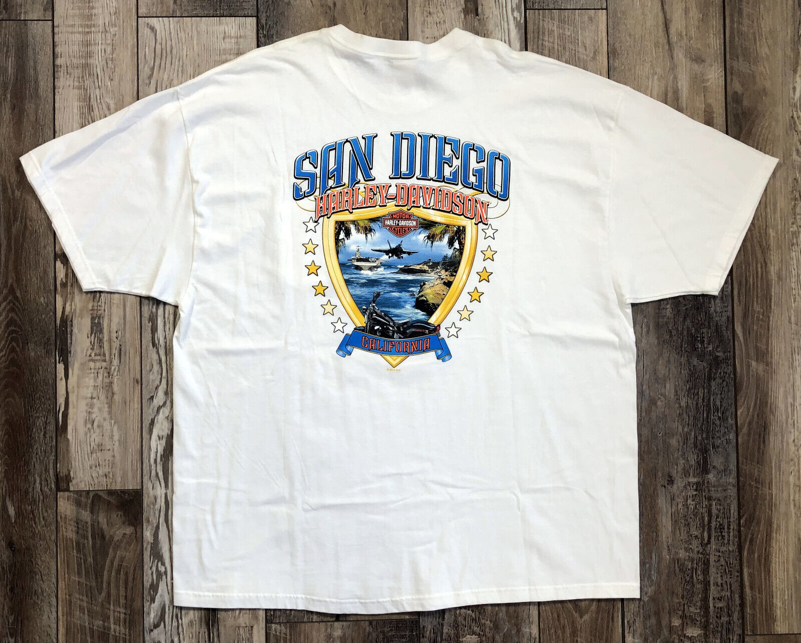 Primary image for Harley-Davidson T-Shirt San Diego CA White Beach Plane Aircraft Carrier Size 3XL