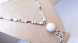 Gorgeous Carved Pale Jade Bead Sterling Dangle Beaded Necklace - £111.65 GBP