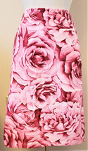 MaxMara 100% Cotton A-Line Skirt Sz- 12 Pink/Red Multicolor Floral Pattern - £55.04 GBP