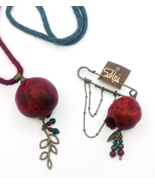 Artisan Pomegranate Necklace and Safety Pin Brooch BOHO Jewelry Set - $39.60