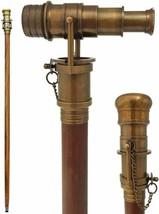 WAVE NAUTICAL Vintage Brass Telescope Hidden Cane Folding Wooden Walking Stick  - £36.07 GBP