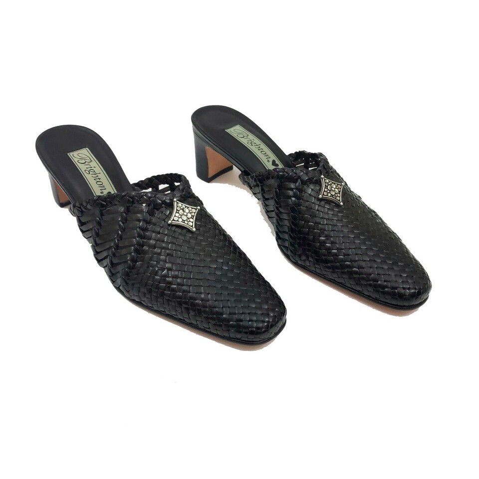 EBrighton Abby Black Brown Leather Woven Mules US 6.5M - $12.86
