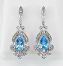 4.25 Ct Pear Cut Lab Created Aquamarine Wedding Dangle-Drop Earrings 925 Silver - £110.93 GBP