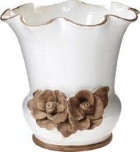 Planter Vase VIETRI Rustic Scalloped White Ceramic Hand-Crafted - $419.00