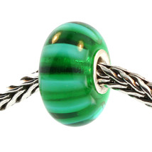 Authentic Trollbeads Glass 61359 Green Stripe RETIRED - $13.52