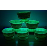 Antique Uranium Depression Fruit Dessert Bowl Grape &amp; Cable Glows Green - £11.37 GBP
