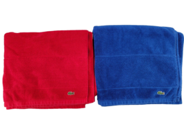 LACOSTE Supima Cotton Bath Towel Set Lot Of 2 Red Blue 30 x 54 In Gator Logo - £19.40 GBP