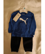 Puma Infant 6-9 Months Boys 2 Pcs Set Royal Blue Longsleeve Shirt &amp; Blac... - $12.99
