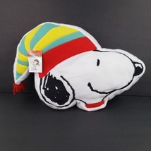 Peanuts Snoopy Plush Pillow DanDee White Christmas Hat Beanie Holidays 17 x 12 - £11.94 GBP