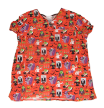 Scrubstar Orange Halloween Monsters Nurse&#39;s Scrubs Top Shirt Size L - £7.77 GBP