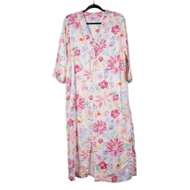 Miss Elaine Robe Housecoat M Womens Full Zip White Floral Pink Spring Garden - £20.51 GBP