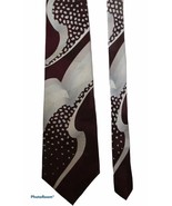 J.T Beckett Burgundy Ivory MCM Mid Century 100% Silk Swing Tie Vtg Atomi... - £39.61 GBP