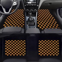 4PCS UNIVERSAL CHECKERED Orange Racing Fabric Car Floor Mats Interior Ca... - £44.97 GBP