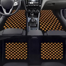 4PCS Universal Checkered Orange Racing Fabric Car Floor Mats Interior Carpets - £44.68 GBP