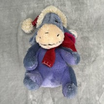 The Disney Store Eeyore in Red Sparkle Hat Scarf 14&quot; Stuffed Animal Plush 1 Flaw - £8.56 GBP