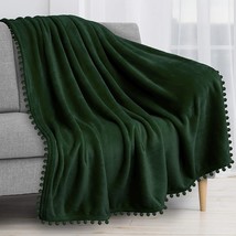 Pavilia Pom Pom Blanket Throw, Emerald Green Dark | Soft Fleece Pompom, 50X60 - £31.96 GBP