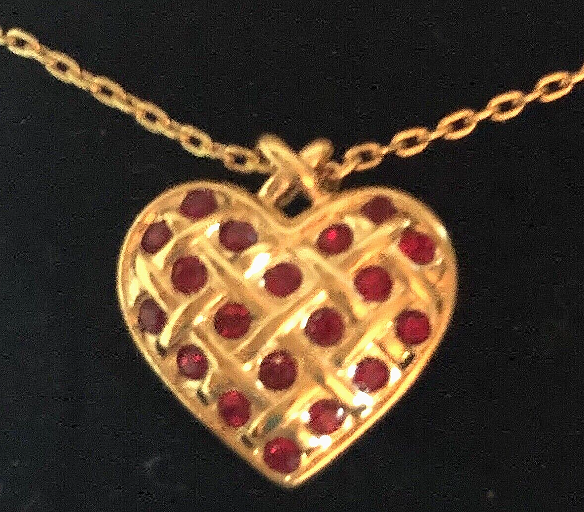 Primary image for Vintage AVON NIB July Heart & Rhinestones Pendant Necklace