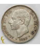 1883 (83) MS-M Spain 5 Pesetas Silver Coin in XF, KM# 688 - $183.40 CAD