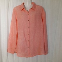 Jones NY 100% Linen Tunic Blouse Button Up Mango Orange Convertible Sleeves Med - £44.82 GBP