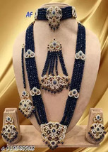Indian Joharibazar Gold Plated Kundan Long Bridal Islamic Hedrabadi Jewelry Set - £55.76 GBP