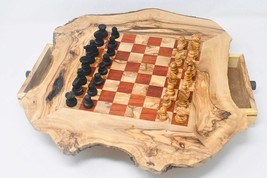 Unique two tones chess board RED-Brown With Leg With Drawers / set hand made fro - £95.34 GBP