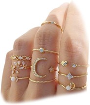 Boho Retro Stackable Rings Sets for Teens Girls Women Rhinestone Knuckle Joint F - $18.88