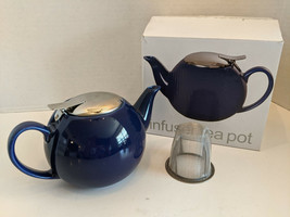 Certified International Cobalt Blue Stoneware Infuser Tea Pot w/Metal Strainer - £9.39 GBP