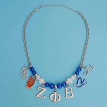 Blue Clear Beads Zeta, Letter, Dove Charms Silver Oval Cable Fashion Nec... - £37.56 GBP