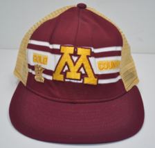 Vintage 80s Minnesota Golden Gophers Gold Country AJD Snapback Hat 1/2 Mesh +Pin - £35.55 GBP