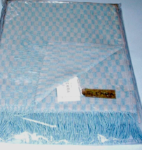 Sferra Palmilla Fringed Throw Aqua Linen/Wool Checkered Basket Weave 51x70&quot; New - £139.48 GBP