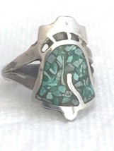 Vintage Sterling Silver Southwest  Ring Turquoise Chip Liberty Bell  Size 5.75 - £45.64 GBP