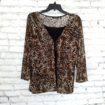 Notations Blouse Womens Large Animal Print Layered 3/4 Sleeve Tie Front Top - £14.16 GBP