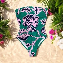 NWT Boden Support strapless Bandeau One Piece Swimsuit SIZE 32DD Green Pink - $41.57