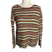 MAK Striped Loose Knit Pullover Sweater M Blue Red Round Neck Long Sleeves - £11.15 GBP