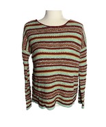 MAK Striped Loose Knit Pullover Sweater M Blue Red Round Neck Long Sleeves - $14.00