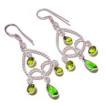 Peridot Gemstone 925 Silver Overlay Handmade Wire Wrapped Drop Dangle Earrings - £10.35 GBP