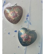 2 Heart Shaped Cloisonne pendants Double Sided with floral flower designs - $709.59 MXN