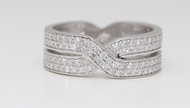 18k White Round Pave Double Row Channel Diamond Crossover Ring (0.57 Ct G Vs) - £962.74 GBP