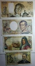 France Set Of 4 Banknotes 5, 50, 200 And 500 Francs 1970 - 1992 Circulated Rare - $139.86