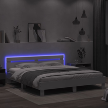 Modern White Wooden Queen Size Bed Frame Base With LED Lights Headboard ... - $215.66