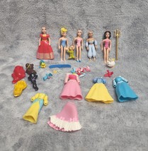 Disney Princess Polly Pocket  5 Doll lot - 39 pieces, dresses, shoes, hiar - £11.15 GBP