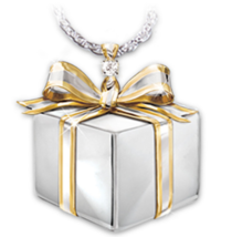 Bradford Exchange "Mom, A Gift Of Love" Diamond Gift Box Pendant - £78.41 GBP