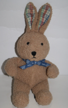 Baby Gap Easter Bunny Rabbit 14&quot; Rattle Plaid Ear Bow Brown Beige Plush Soft Toy - $72.57